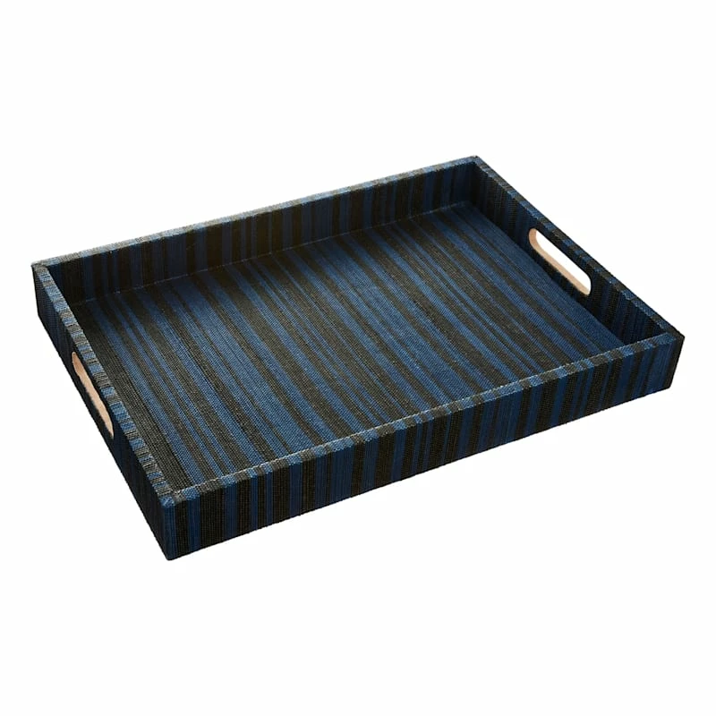 Tracey Boyd Black & Blue Striped Seagrass Woven Tray, 15x20 3 Tracey Boyd Black & Blue Striped Seagrass Woven Tray, 15x20