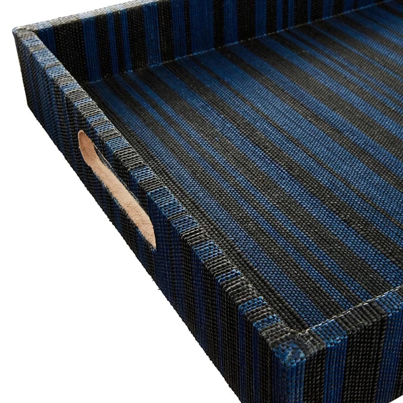 Tracey Boyd Black & Blue Striped Seagrass Woven Tray, 15x20 4 Tracey Boyd Black & Blue Striped Seagrass Woven Tray, 15x20 - Image 2