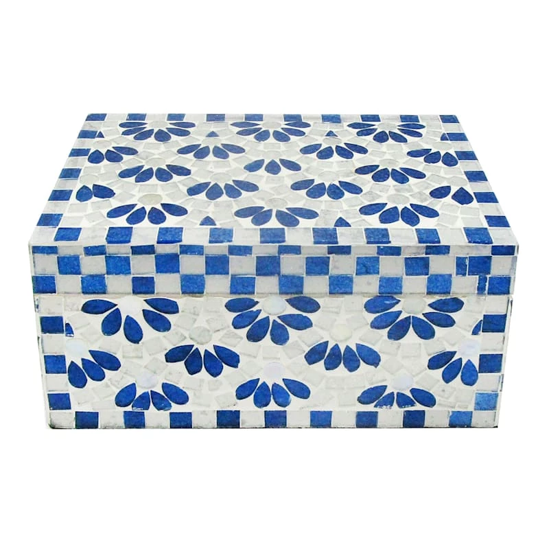 Tracey Boyd Blue Floral Mosaic Box Decor, 8x5 3 Tracey Boyd Blue Floral Mosaic Box Decor, 8x5