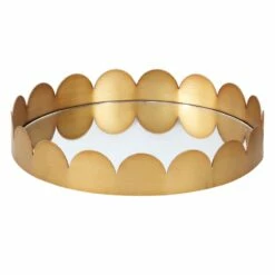 Tracey Boyd Gold Scalloped Round Tray With Mirror, 12"