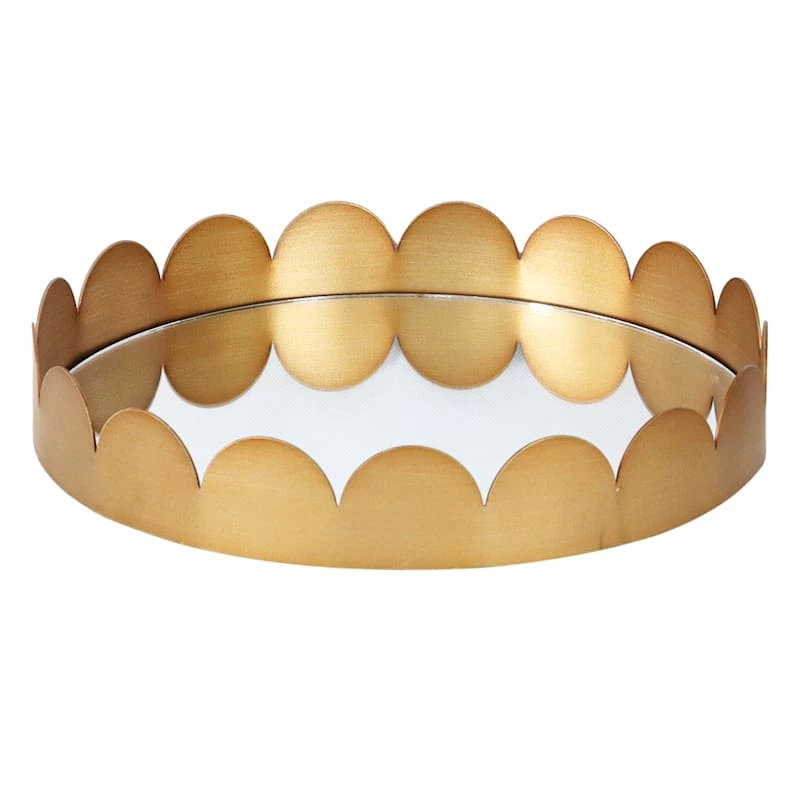Tracey Boyd Gold Scalloped Round Tray With Mirror, 12" 3 Tracey Boyd Gold Scalloped Round Tray With Mirror, 12"