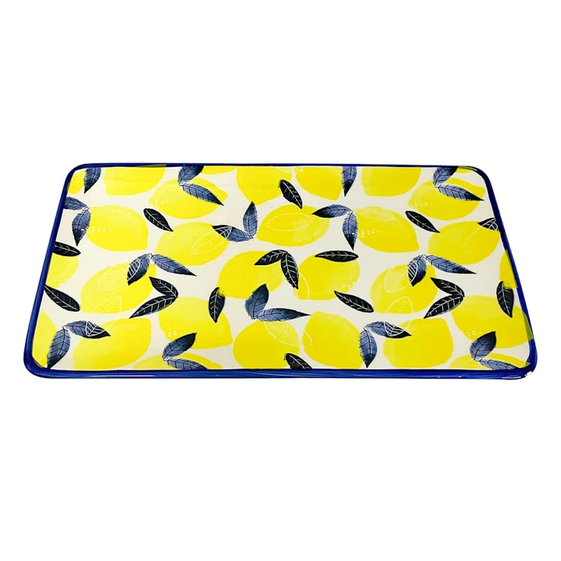 Tracey Boyd Lemon Print Decorative Ceramic Tray, 11x6 3 Tracey Boyd Lemon Print Decorative Ceramic Tray, 11x6