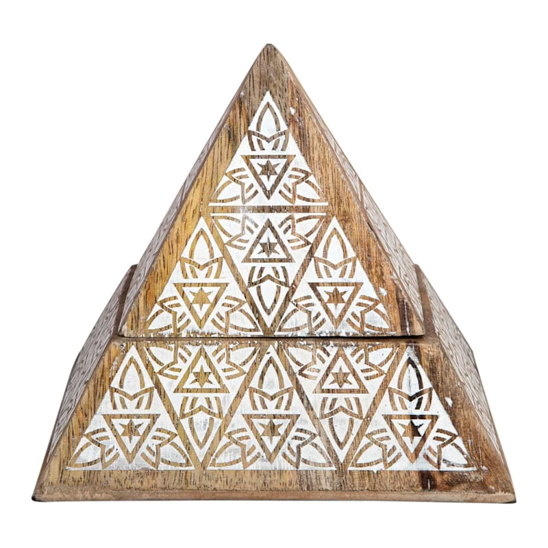 Triangle Wooden Carved Box, 5" 4 Triangle Wooden Carved Box, 5" - Image 2