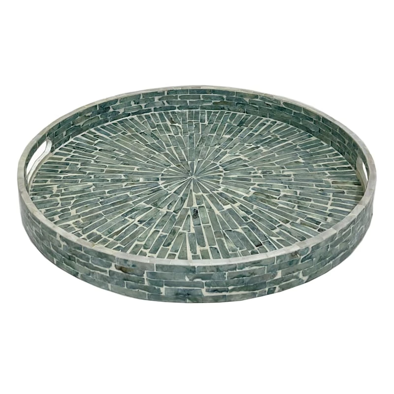 Ty Pennington Blue Capiz Mosaic Round Decorative Tray, 15" 3 Ty Pennington Blue Capiz Mosaic Round Decorative Tray, 15"