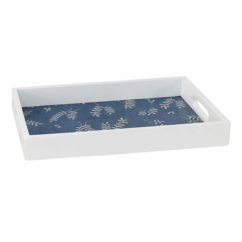 White & Blue Printed Tray, 15x9 3 White & Blue Printed Tray, 15x9