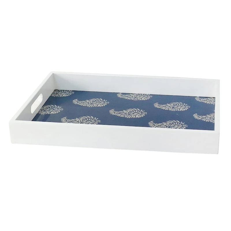 White & Blue Printed Tray, 18x12 3 White & Blue Printed Tray, 18x12