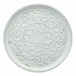 White Carved Faux Wood Tray, 18"