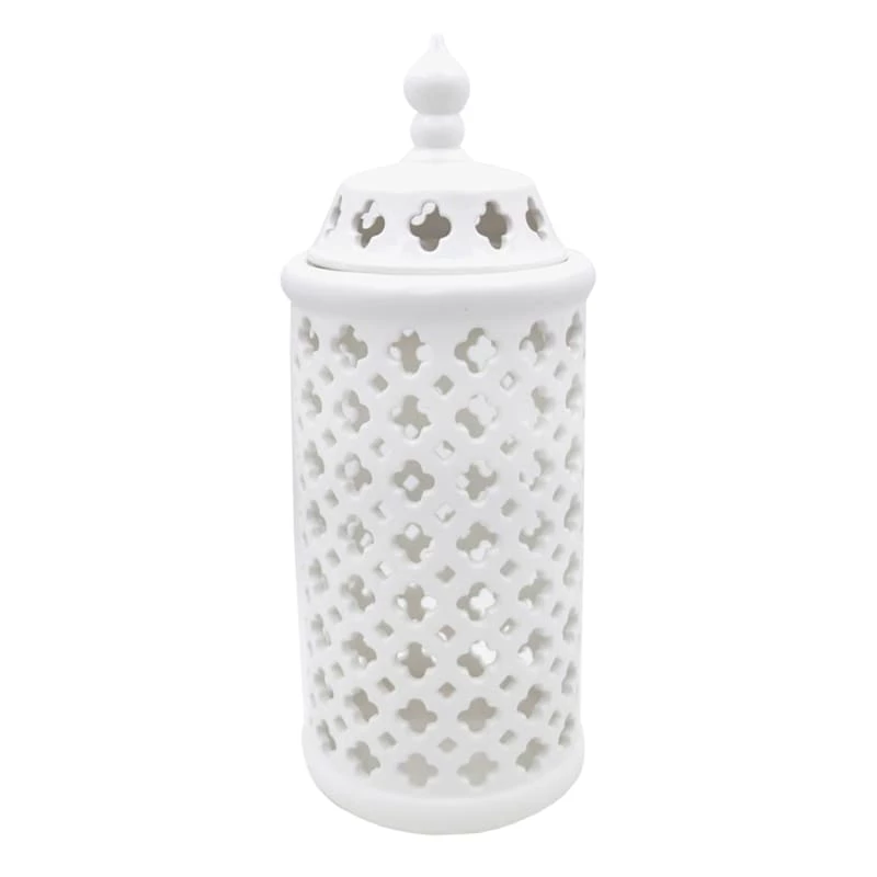 White Ceramic Cutout Cylinder, 15" 3 White Ceramic Cutout Cylinder, 15"