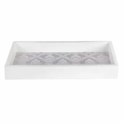 White Damask Faux Wood Tray, 12X6