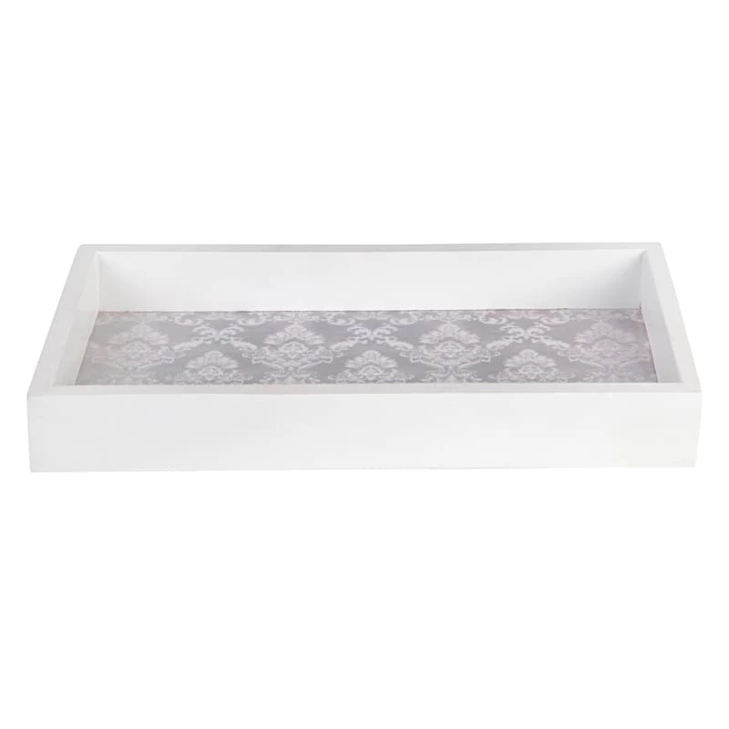 White Damask Faux Wood Tray, 12X6 3 White Damask Faux Wood Tray, 12X6