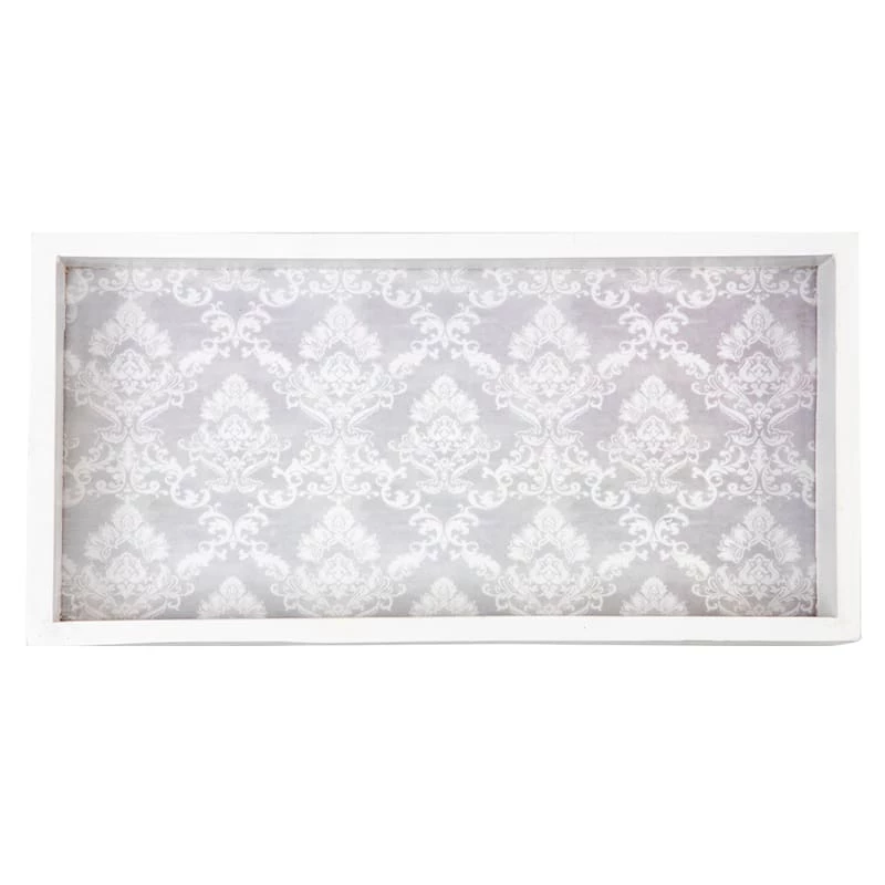 White Damask Faux Wood Tray, 12X6 4 White Damask Faux Wood Tray, 12X6 - Image 2