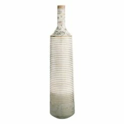White & Gold Ribbed Floor Vase, 36"