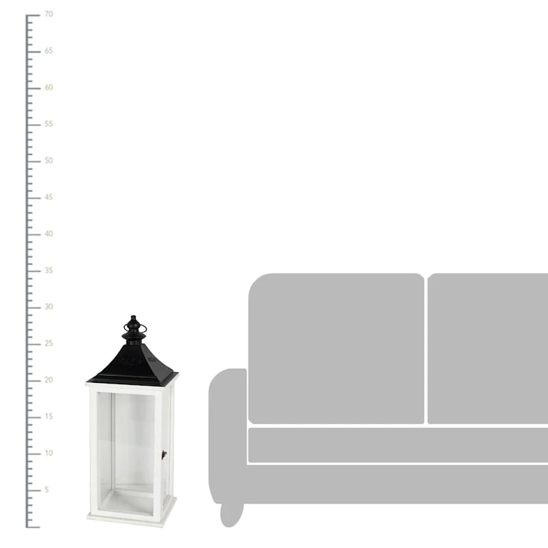 White Metal & Wood Lantern, 29" 4 White Metal & Wood Lantern, 29" - Image 2