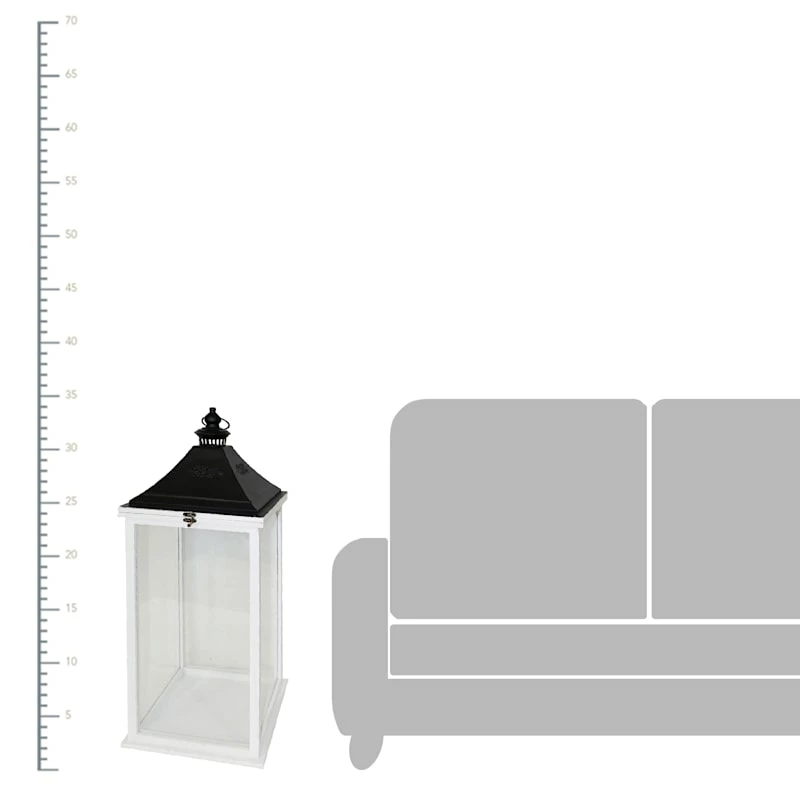 White Metal & Wood Lantern, 34" 4 White Metal & Wood Lantern, 34" - Image 2