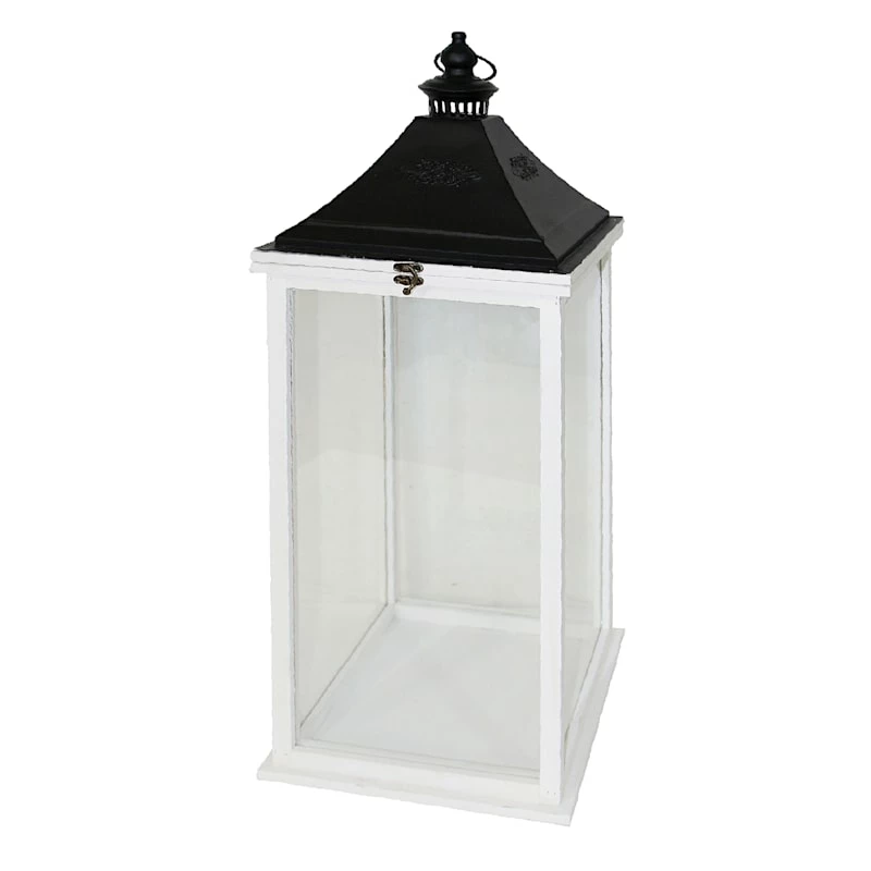 White Metal & Wood Lantern, 34" 3 White Metal & Wood Lantern, 34"