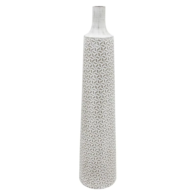 White Patterned Bottle Floor Vase, 36" 3 White Patterned Bottle Floor Vase, 36"