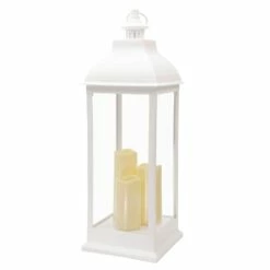 White Pre-Lit LED Floor Lantern, 28"