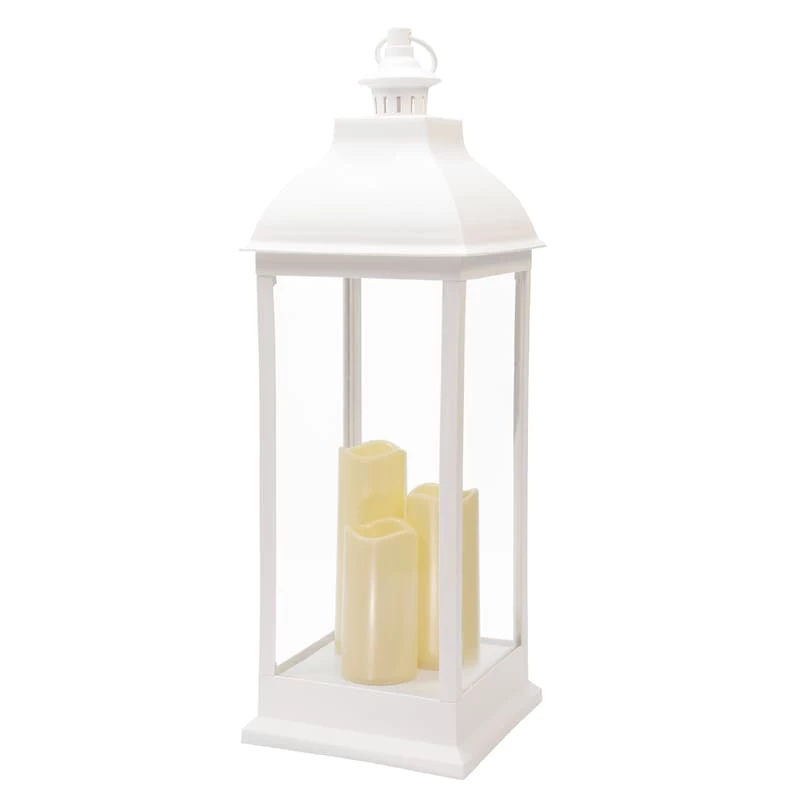 White Pre-Lit LED Floor Lantern, 28" 3 White Pre-Lit LED Floor Lantern, 28"