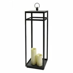 White Pre-Lit LED Metal Floor Lantern, 32"