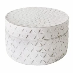 White Round Decorative Box, 6"