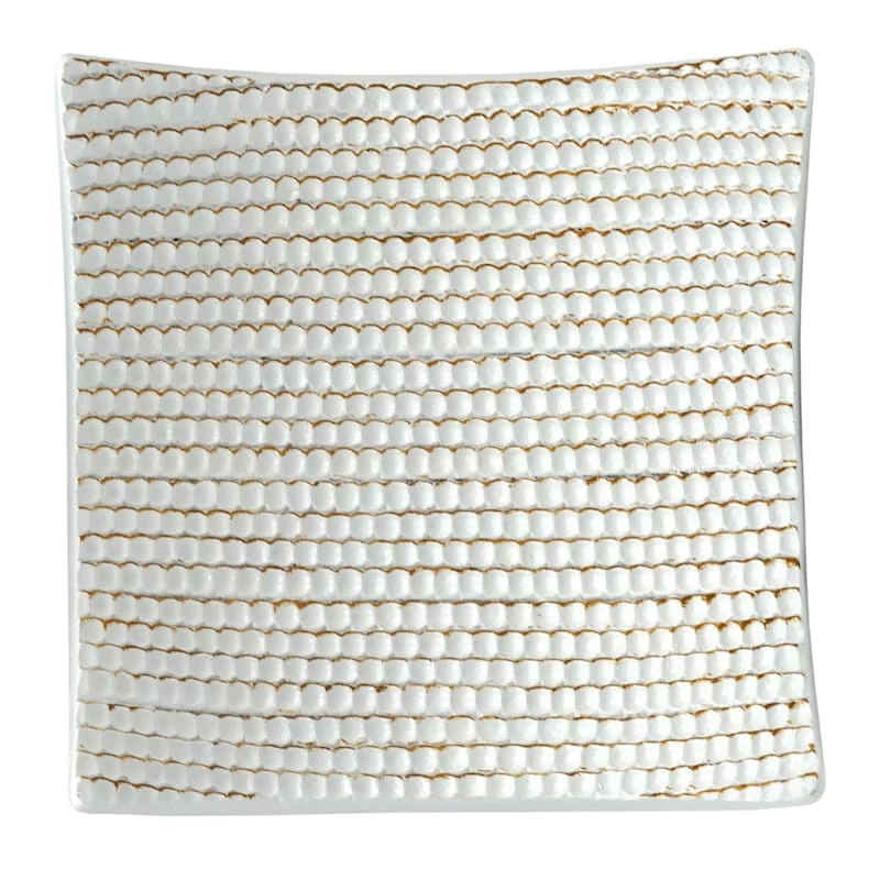 White Striped Beaded Tray, 7" 4 White Striped Beaded Tray, 7" - Image 2
