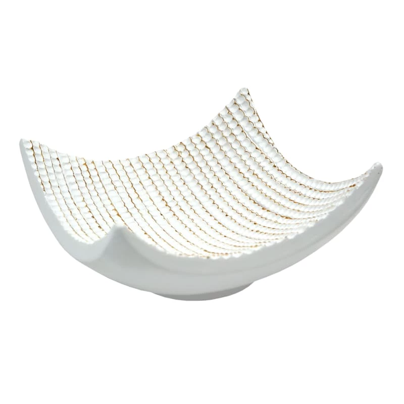 White Striped Beaded Tray, 7" 3 White Striped Beaded Tray, 7"