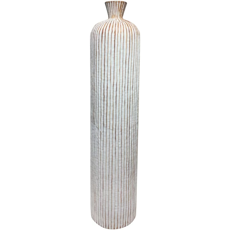 White Washed Linear Floor Vase, 42" 3 White Washed Linear Floor Vase, 42"