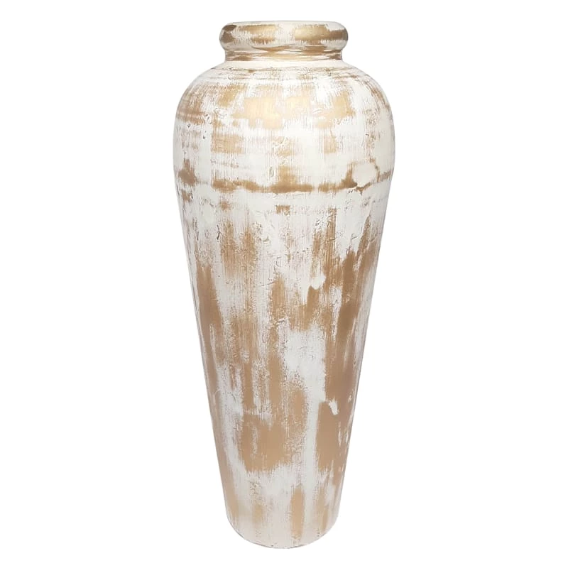 White Washed Metal Vase, 30.3" 3 White Washed Metal Vase, 30.3"