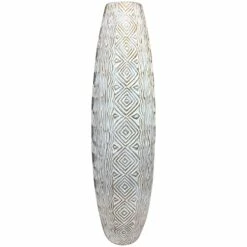 White Washed Tribal Floor Vase, 34"