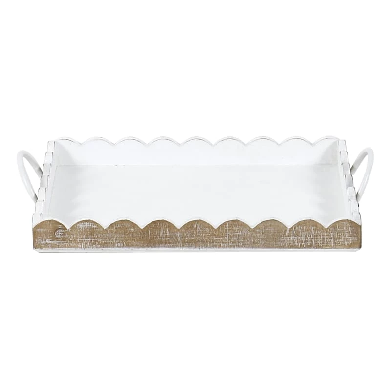 White Wood Rectangular Tray With Metal Handles, Large 3 White Wood Rectangular Tray With Metal Handles, Large