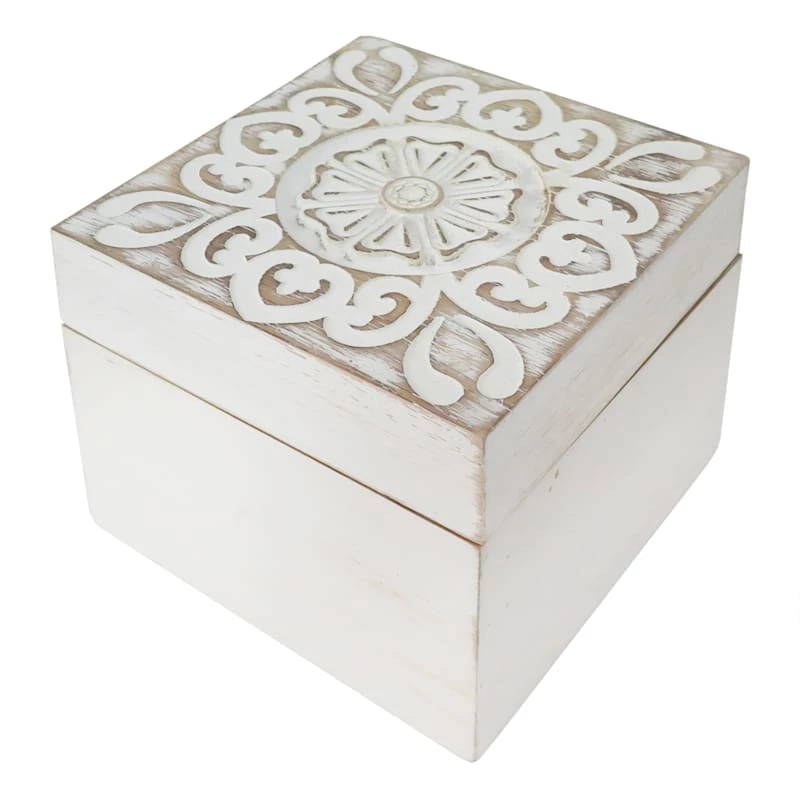 White Wooden Deco Box, 4" 3 White Wooden Deco Box, 4"