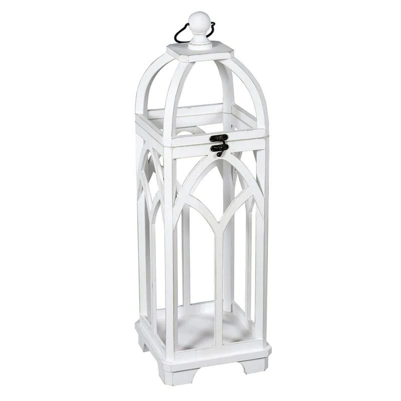 White Wooden Lantern, 34" 3 White Wooden Lantern, 34"