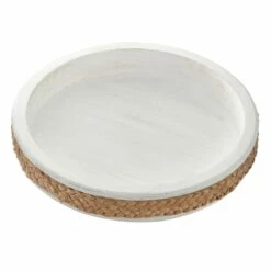 Whitewashed Round Wood Tray, 13"