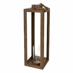 Wood Lantern With Beaded Handle, 27.5"