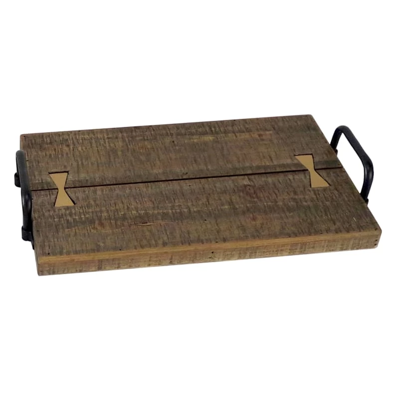 Wood Tray With Metal Handles, 17x10 3 Wood Tray With Metal Handles, 17x10