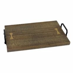 Wood Tray With Metal Handles, 19x12